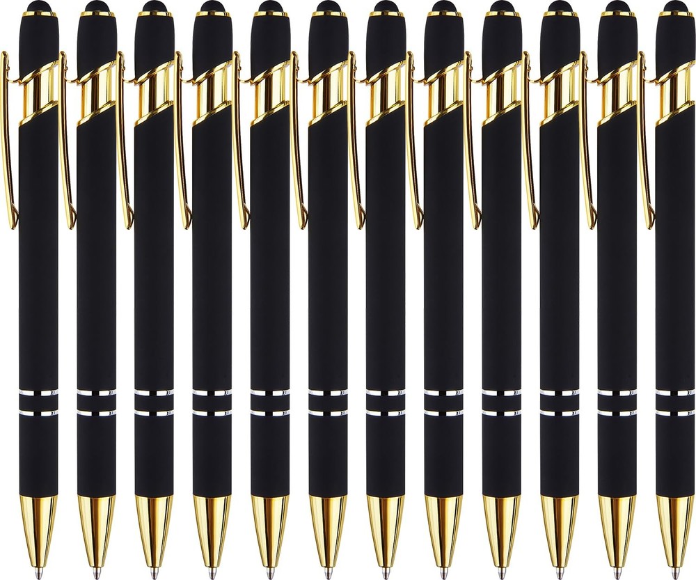 LINFANC 12 Pack Black Gold Ballpoint Pen 1 Count (Pack of 12), gold