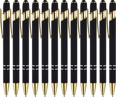 LINFANC 12 Pack Black Gold Ballpoint Pen 1 Count (Pack of 12), gold