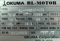 New Okuma BL-MH301E-12S Servo Motor 3.6KW 6P 1200RPM 163V 3PH