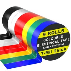 9 Rolls Coloured Electrical Tape – Professional White Black Red Multicolor