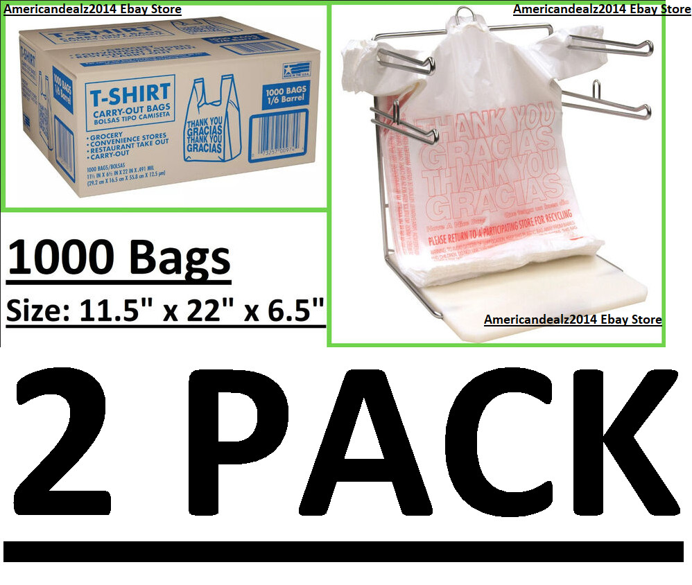2 PACK T-Shirt Thank You Plastic Grocery Store Shopping Carry Out Bag 1000ct Ea