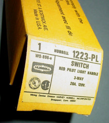 Hubbell 1223-PL 3-Way Red Pilot Light Handle 20A 120V Toggle Switch Vtg. USA NOS