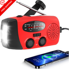 NOAA Solar Hand Crank Emergency Weather Radio with Built-in 2000mAh red