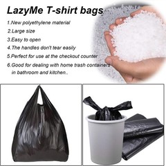 Reusable Black Plastic T-Shirt Bags, Medium 12×20 Inches for Groceries – 50 pcs