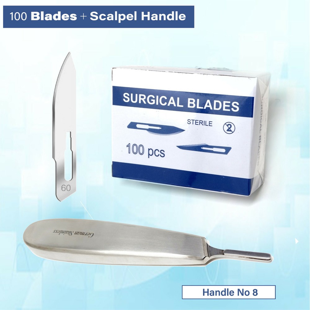 100 Sterile Scalpel Blades #60 + Handle #8 – Autopsy Post Mortem Surgical Dental