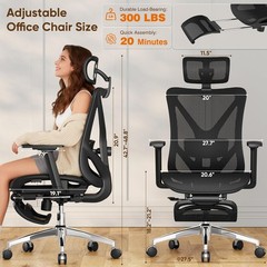 Office Chair with Footrest, 135° Reclining Desk Chair with Adjustable Lumbar Sup