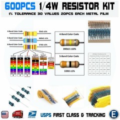 600pcs 30 Values 1/4W Metal Film Resistors Resistance Assortment Kit Set 1% USA