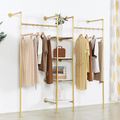 Gold Industrial Pipe Clothing Rack with Shelves – 4 Tier Steampunk Design