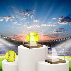 Clear Acrylic Softball Display Case with Wood Base, Memorabilia Stand Cube Ho…