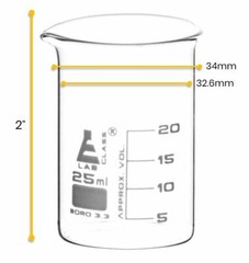 Eisco 25ml Beakers, Low Form, 5ml Graduations – Borosilicate Glass – 12 Pack