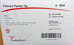 Cardinal Health Filtered Pipette Tips, CRTF-113-20, 2-20 ul, 960/Box, Sterile