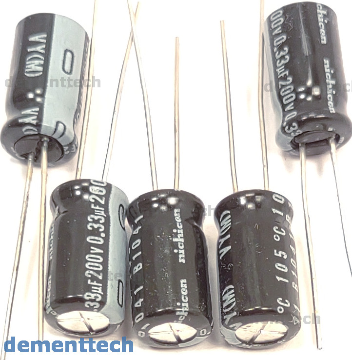 5x Nichicon VY 0.33uF 200V 105C radial electrolytic Capacitors (63V 100V 160V)