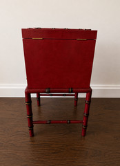 Theodore Alexander Horchow Chinoiserie Filing Cabinet Faux Bamboo Red Gold Asian