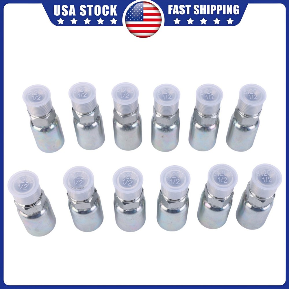 12Pcs 1/2″ HOSE X 1/2″ NPTF MALE PIPE THREAD HYDRAULIC HOSE END CRIMP FITTINGS