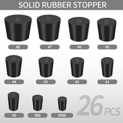 26 PCS Solid Rubber Stoppers, 11 Assorted Sizes(000# – 8#) Tapered Lab Bungs …