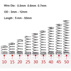 10 Pcs Compression Springs Wire Dia 0.5/0.6/0.7mm OD 3mm-12mm A2 Stainless Steel