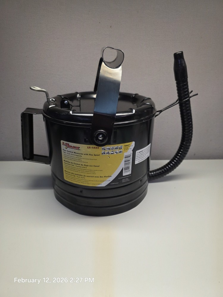 Lumax LX-1534 Black 4 Quart Flow Control Measure Can with a Flexible Spout.