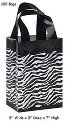 Plastic Bags Zebra Print 100 Retail Gift Frosty Merchandise 5″ x 7″ x 3″ Frosted