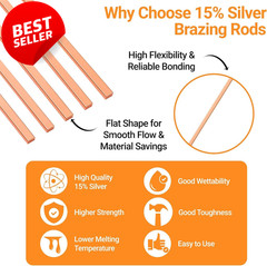 15% Silver Brazing Rods BCuP-5 Phos Copper Solder HVAC 60pcs 0.050×1/8×10 – US