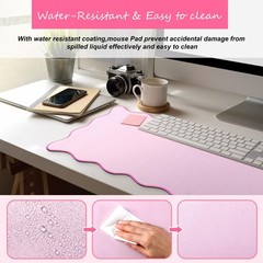 Hahafelt Scalloped Desk Mat Large Pad Cute 31.5 x 15.8 Inches, Pink