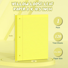 Yellow Loose Leaf Paper 8 X 10.5, 120 Sheets Lined Paper College Ruled Paper, 3