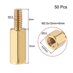 M2.5×12 mm + 6 mm Male to Female Hex Brass Spacer Standoff 50pc