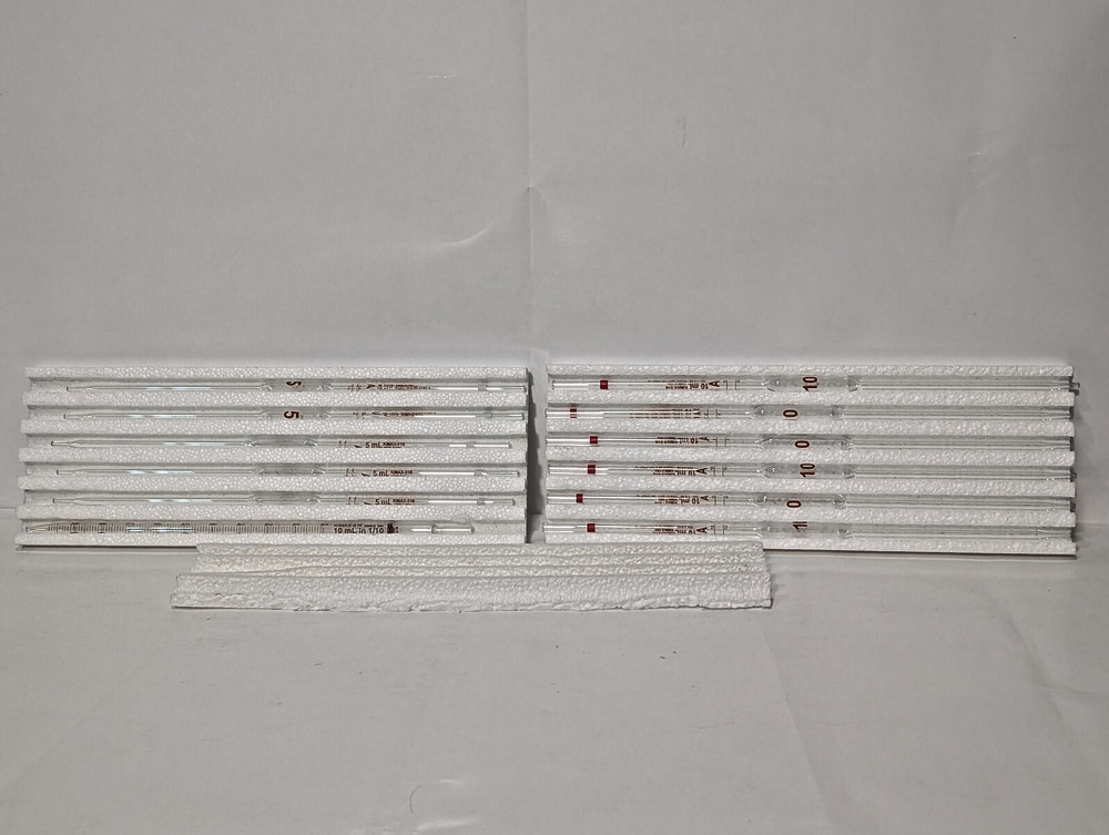 Lot of 15: Assorted Class A Volumetric Pipettes Lab Glass, Fisher, Kimble Kimax