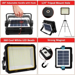 Portable Outdoor Rechargeable Solar Panel LED Work Light Waterproof Floodlight