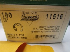 Auveco No. 11516 3.0mm E-Type Retaining Rings Din 1500 Phosphate/Oil QTY 100