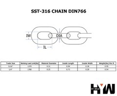 316 Stainless Steel Windlass Anchor Chain 5/16″ 1/4″ DIN766 by the foot
