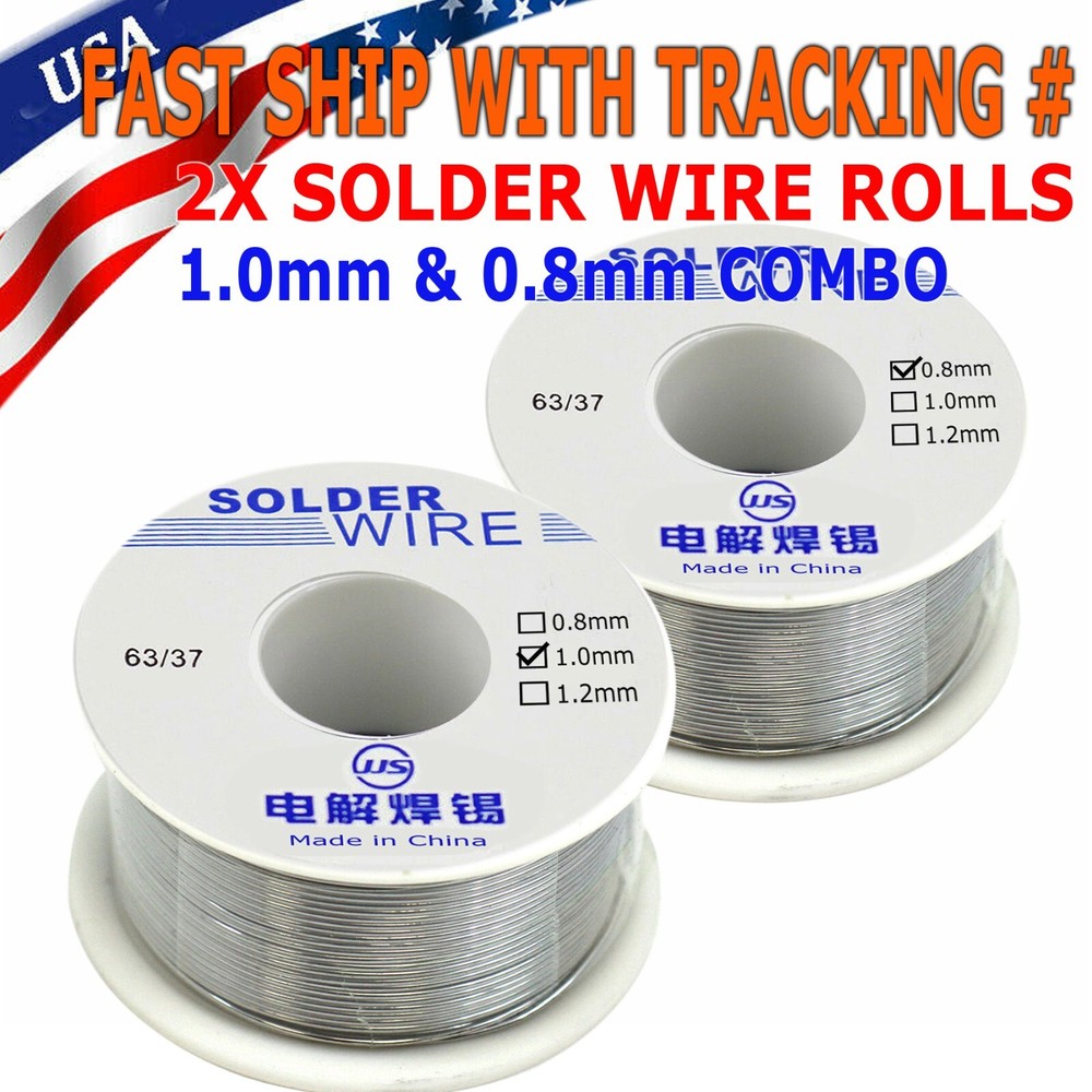 2 Roll 63/37 Tin Rosin Core Solder Wire For Electrical Soldering Sn60 Flux 0.8mm