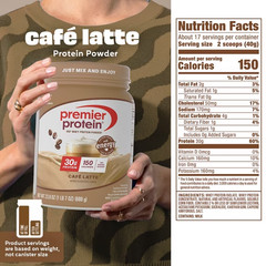 Premier Protein 100% Whey Protein Powder, Café Latte, 30g Protein, 23.9 oz 1.5lb