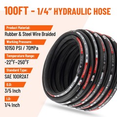 100FT 1/4″ Hydraulic Hose & 24 Fittings (JIC Female & NPTF Male & JIC Female 90°