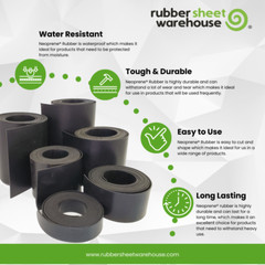 Neoprene Rubber Sheet Solid 1/8 Thick x 36″ wide x 12″ long 60A Duro, Black