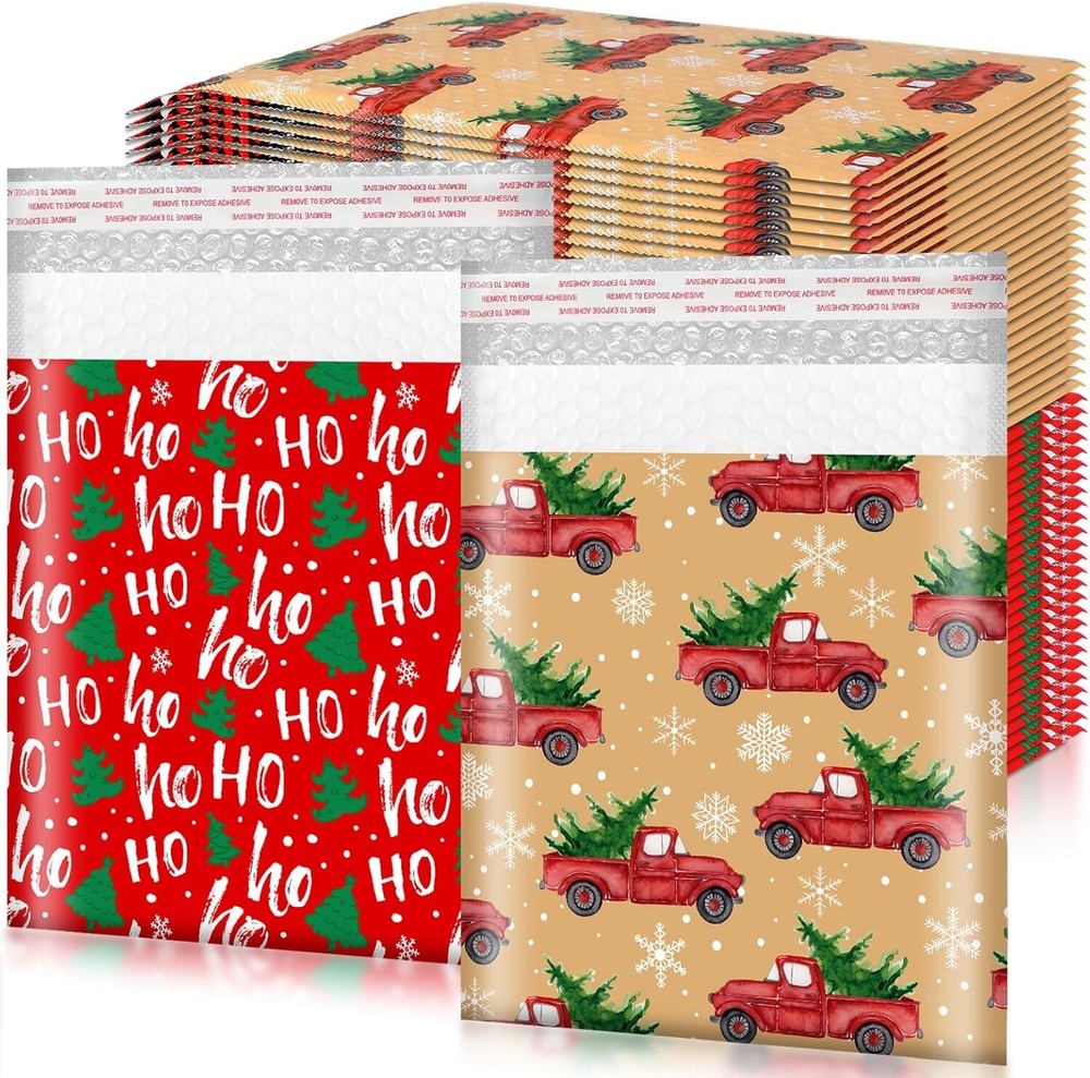 50 Pcs Christmas Poly Bubble Mailers 8.27 x 9.45” Christmas Padded Envelopes