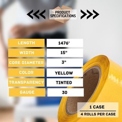 4 Rolls – Yellow 15″x 1476′ Pre-Stretch Hand Packaging Shrink Wrap Film 30 Gauge