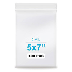 5×7 Zip Poly Bag – 100 bags – 2mil Thickness