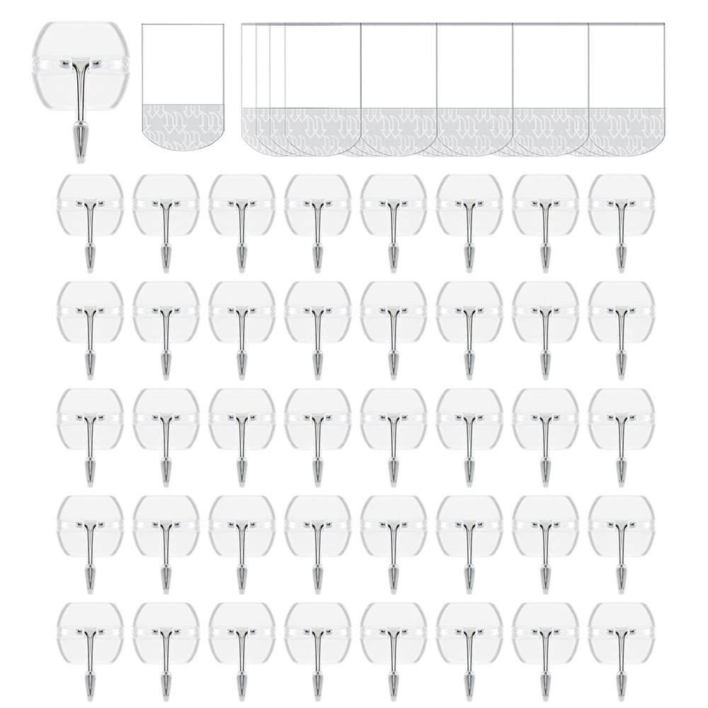 40 Hooks-50 Removable Strips,Clear Small Wire Toggle Hooks Value Pack, Damage…