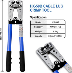 Battery Cable Lug Crimping Tool Kit for AWG 8-1/0 Electrical Lug Crimper with 60