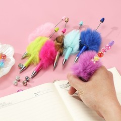 10Pcs Fluffy Beadable Pens, Plastic Bead Pen for DIY Beads, Candy Purple