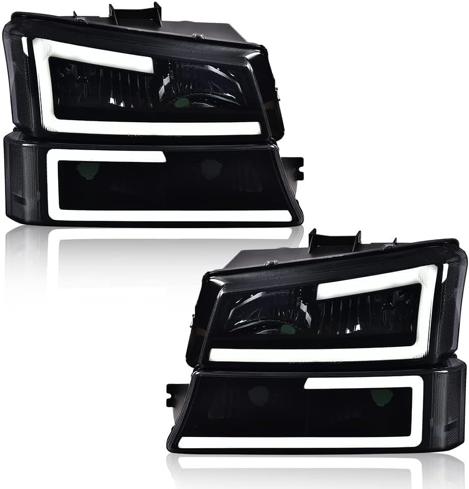 LED DRL Headlight Assembly Compatible with Chevy Silverado 1500 2500 3500 HD