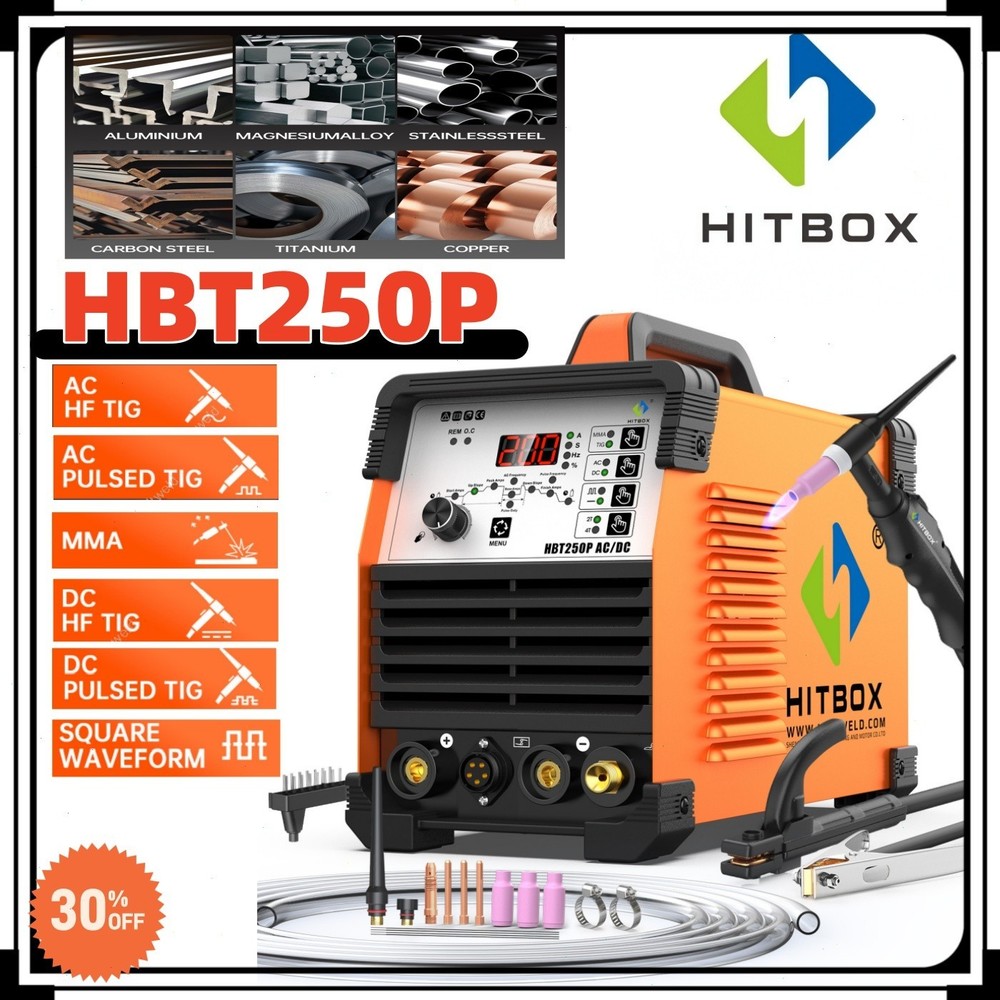 HITBOX AC DC Aluminum TIG Welder Pulse Digital MMA TIG Welding Machine 220V/200A
