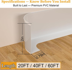 Self-Adhesive Flexible Baseboard Molding Trim – 20 Ft Vinyl Wall Base for Curved