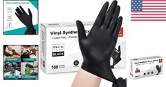 XL Black Vinyl Exam Gloves – 100 Count, Waterproof & Food Safe Disposable Gloves