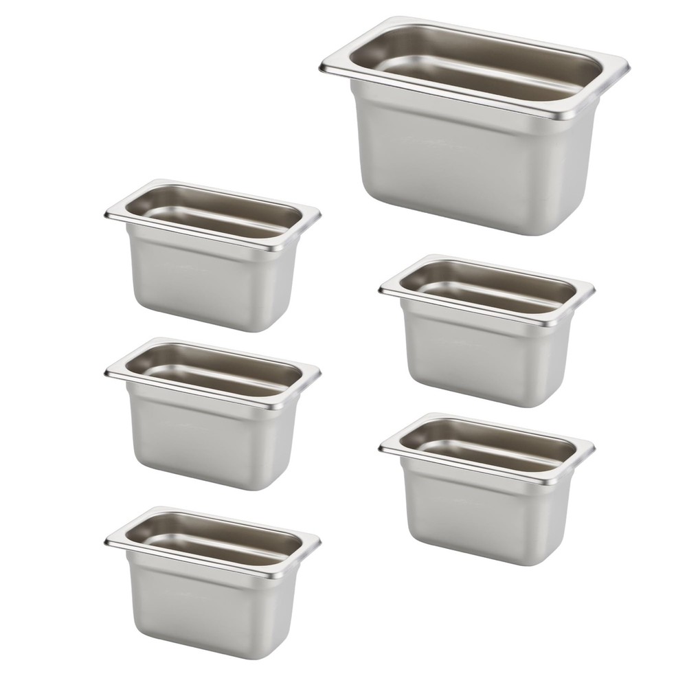 6 PCS AntiJam Hotel Pan 1/9 Size 4 Inch Deep Stainless Steel Steam Table