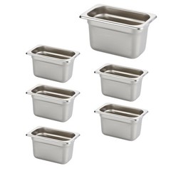 6 PCS AntiJam Hotel Pan 1/9 Size 4 Inch Deep Stainless Steel Steam Table