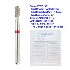 Multi-Use Diamond Burs FG 379/018F Egg Football Burr Fine Grit Red Friction Grip