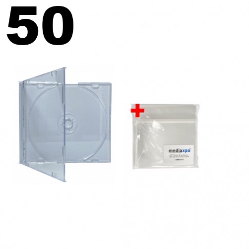 50 SLIM SUPER Clear CD Jewel Cases & 100 OPP Bags