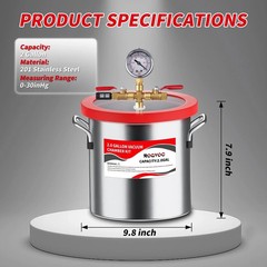 2 Gallon Vacuum Chamber, 201 Stainless Steel Degassing Chamber with Acrylic L…