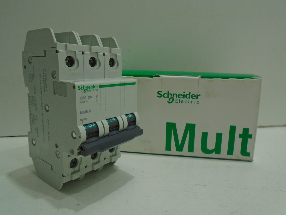 *NEW* SCHNEIDER ELECTRIC 60170 MULTI 9 C60 MINIATURE CIRCUIT BREAKER 2A 3-P 240V